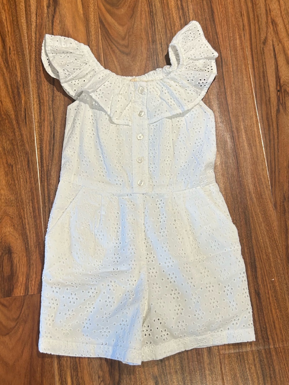Hope and Henry organic cotton girls white eyelet romper size 5 5t